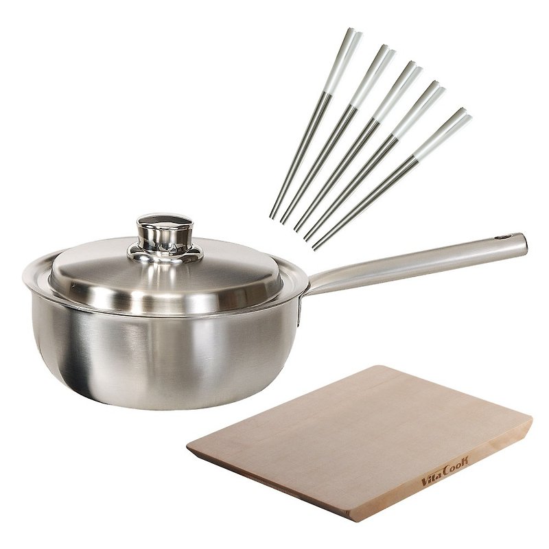 [Anniversary-Goody Bag] Skillful use of pot 20cm + large spruce cutting board + petals series chopsticks 5 into white - Pots & Pans - Stainless Steel Silver