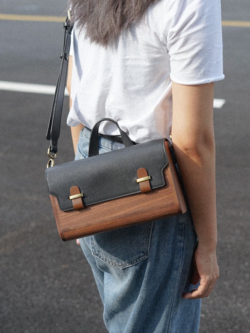 New original fashionable contrasting color portable wooden retro small square bag niche versatile ins crossbody bag - Messenger Bags & Sling Bags - Wood Brown