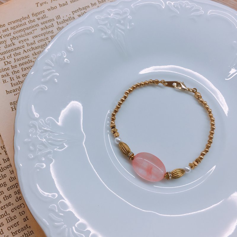 甜美西瓜晶珍珠黃銅手鍊 - 手鍊/手環 - 寶石 粉紅色