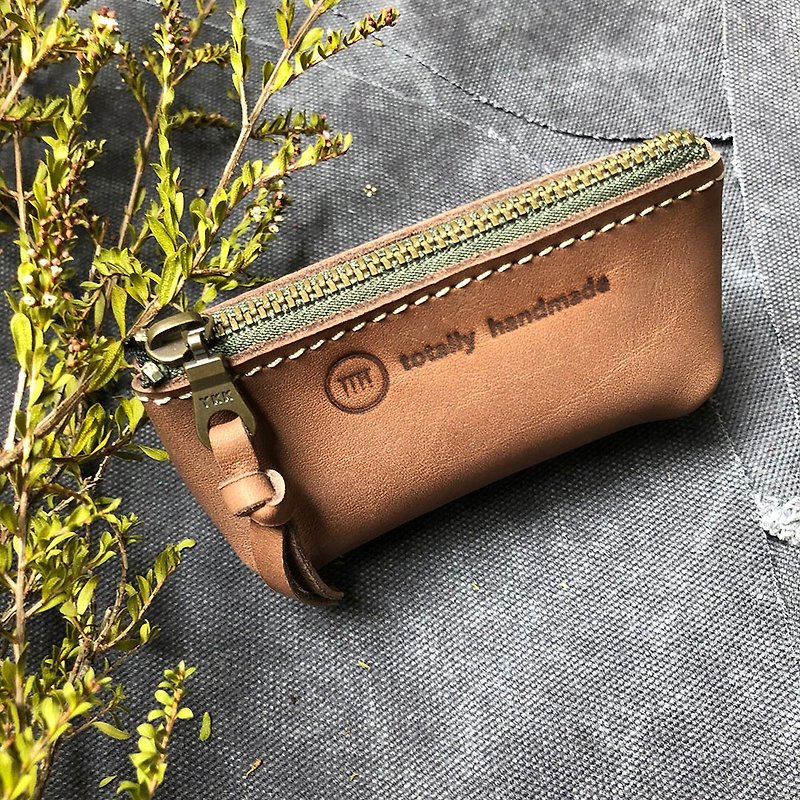 Finger coin purse wallet lipstick bag seal bag leather storage pouch Color: Chocolate - กระเป๋าใส่เหรียญ - หนังแท้ สีนำ้ตาล