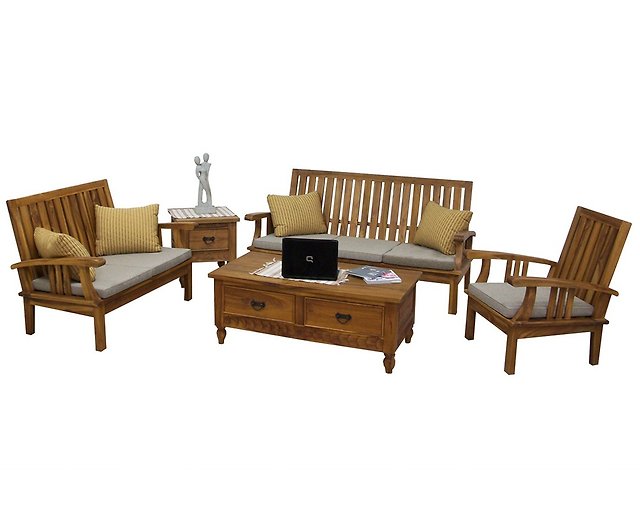 Jidi Teak Furniture│All Teak Simple Sofa Chair Room Set Without Cushion - jatiliving - Chairs & Sofas - Pinkoi