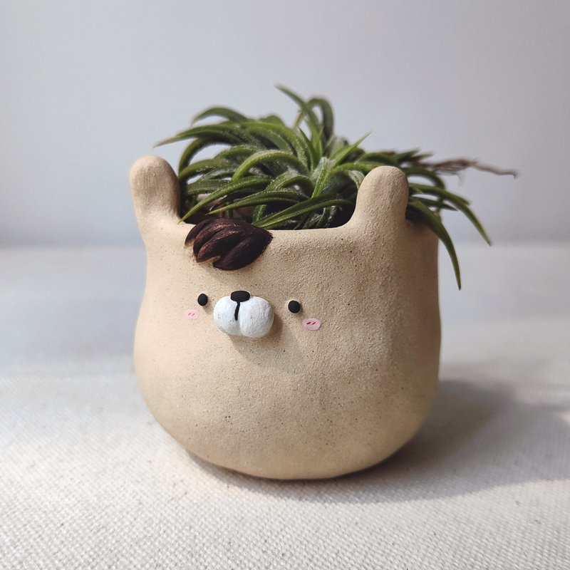 Little bunny boy plant pot. Handmade planter. - 花瓶・植木鉢 - 陶器 