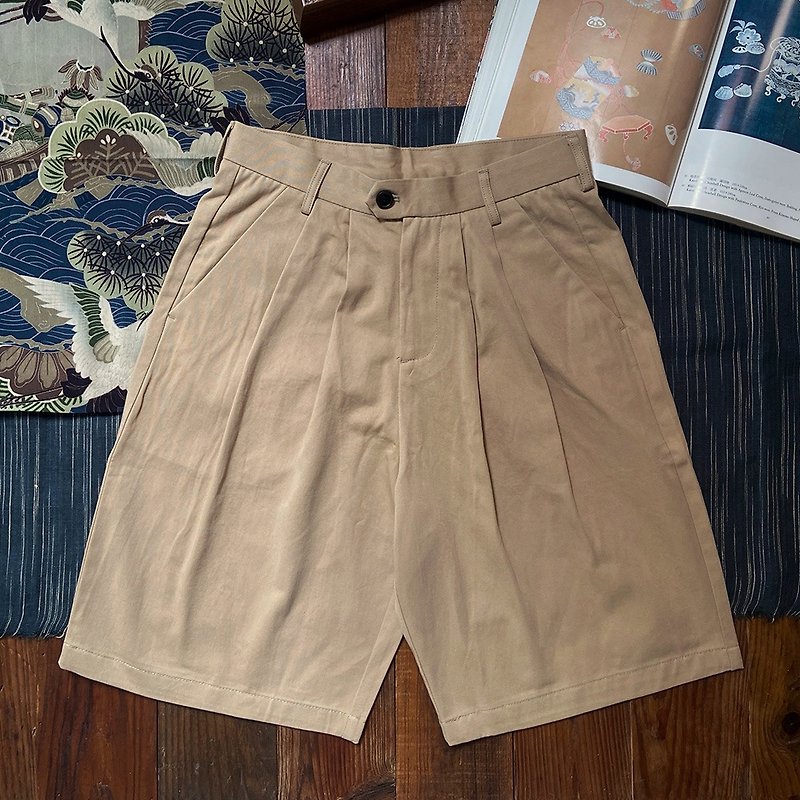 Major Folk│Japanese retro high waist Khaki cotton loose men's shorts - Men's Shorts - Cotton & Hemp 