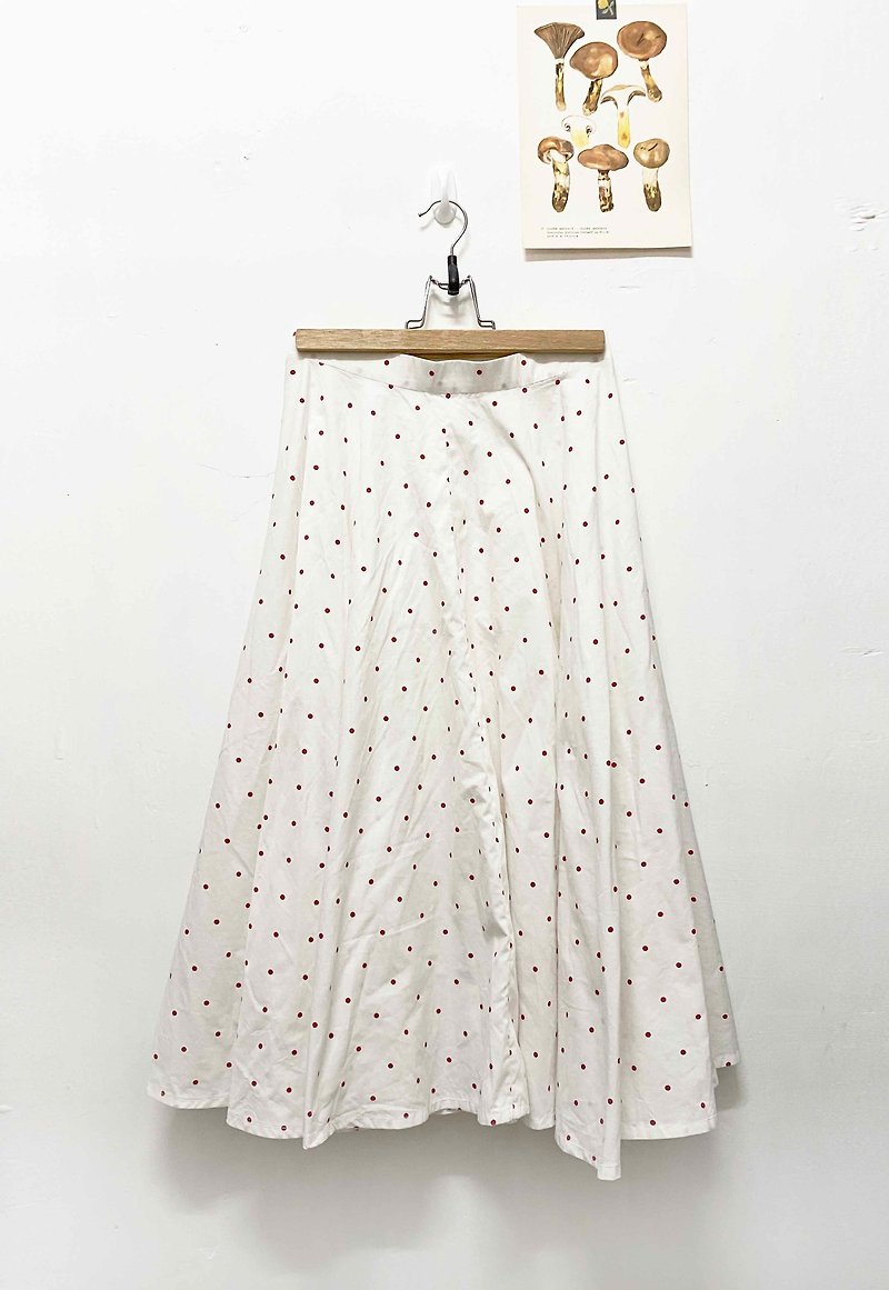 Vintage red wave dot white skirt - Skirts - Cotton & Hemp 
