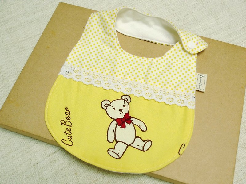 Yellow bear-baby bib towel, saliva towel - ผ้ากันเปื้อน - ผ้าฝ้าย/ผ้าลินิน สีเหลือง