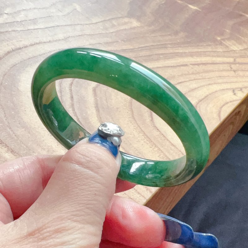 冰種老坑綠翡翠貴妃鐲手鐲 | 16圍 | 天然緬甸玉翡翠A貨 | 送禮 - 手鍊/手環 - 玉石 綠色