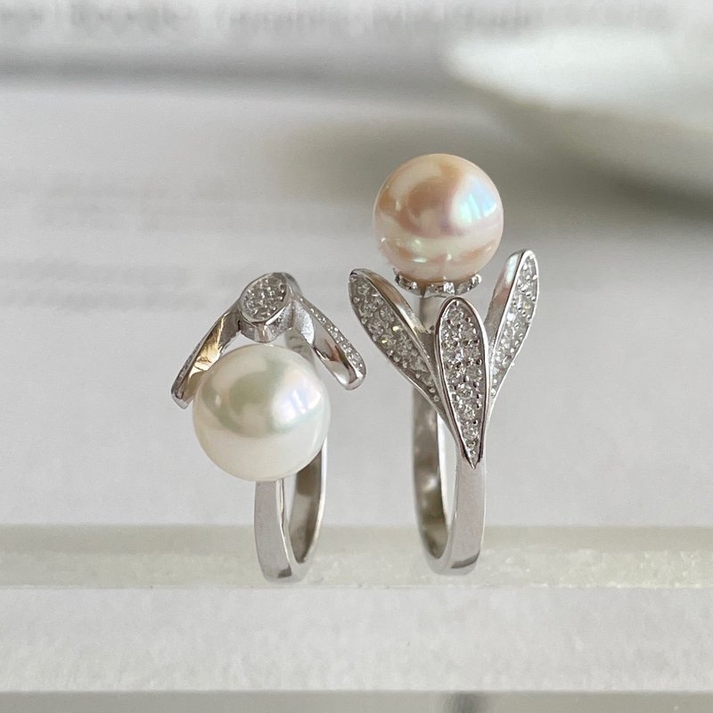 Three Leaves Akoya Pearl Leaf Ring - General Rings - Pearl White