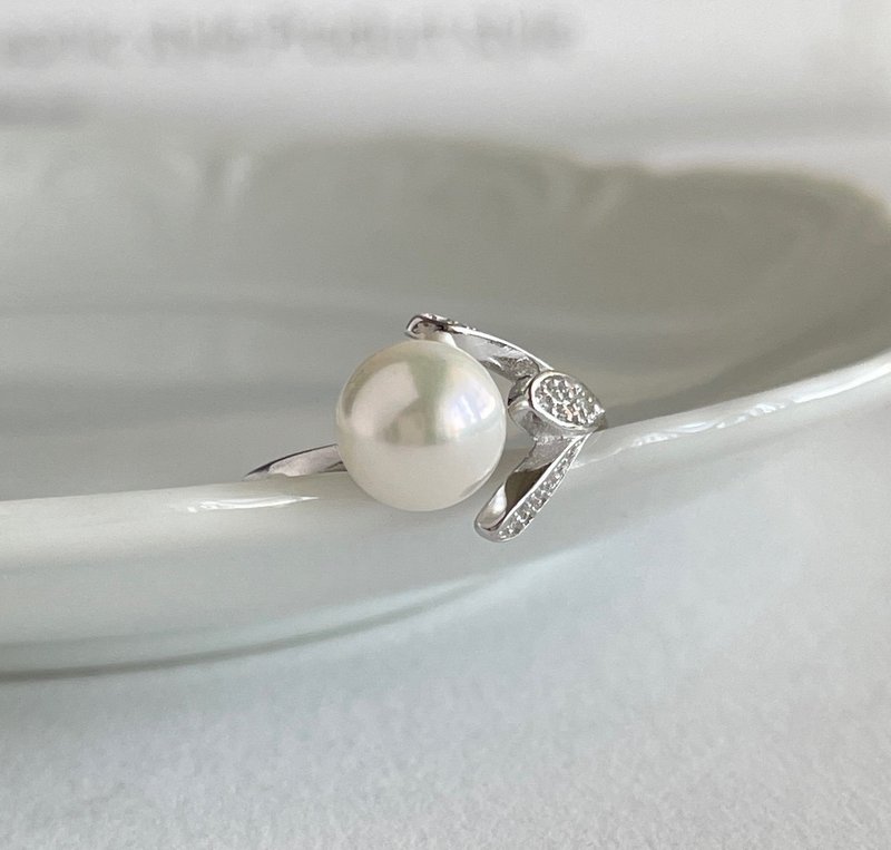 スリーリーブス あこや真珠 葉っぱのリング - 戒指 - 珍珠 白色