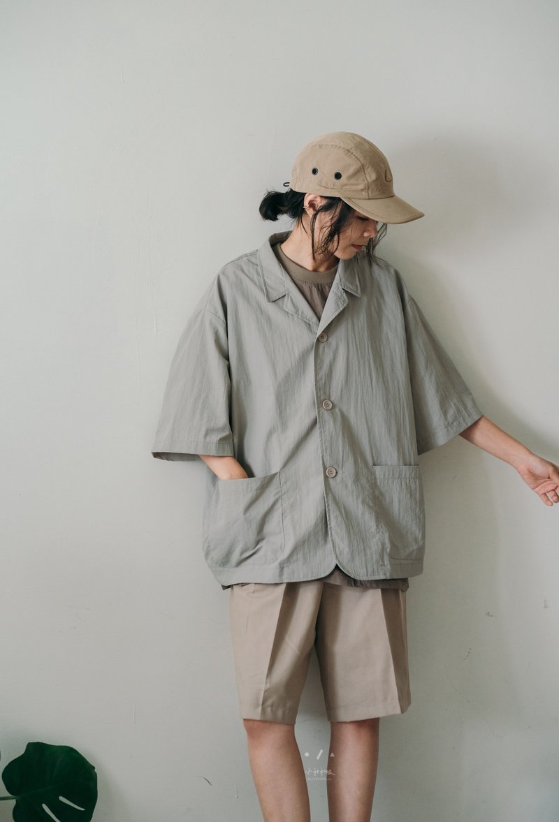 古巴領無重量寬鬆五分外套 - 女大衣/外套 - 其他人造纖維 灰色