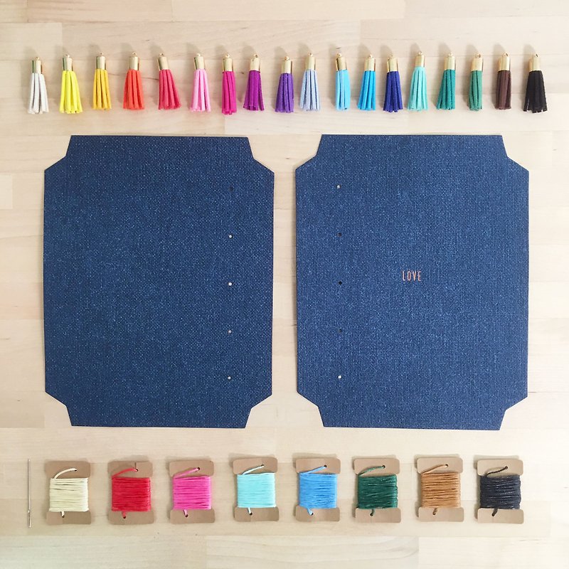 Special Textured Denim Paper + Suede Tassel Bookmark Craftbook Maker (DIY Notebook / Bookbinding Kit) - Love - Wood, Bamboo & Paper - Paper Blue
