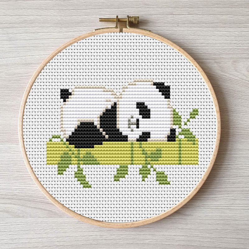 刺繡 熊貓 easy embroidery DIY, Panda cross stitch pattern pdf - 其他數位設計 - 其他材質 