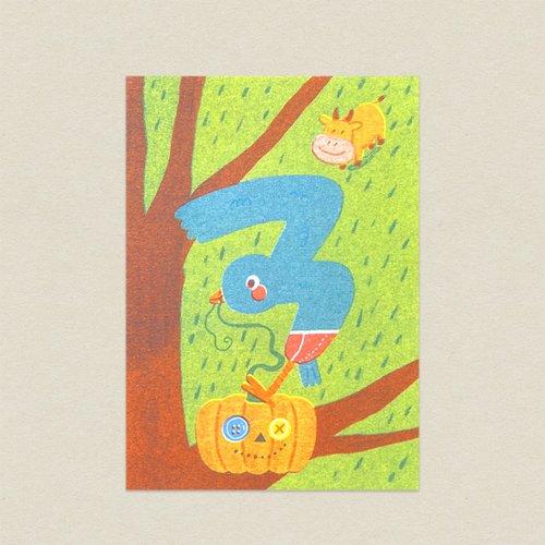 咚東插畫合作社 新品/小鳥的''ㄋ''/共學明信片/注音符號/孔版印刷