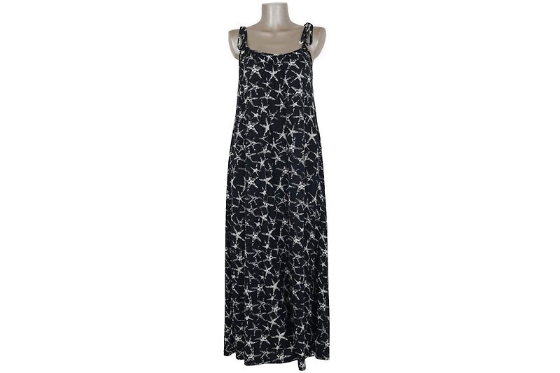 Starfish print camisole long dress <black> - ชุดเดรส - วัสดุอื่นๆ สีดำ