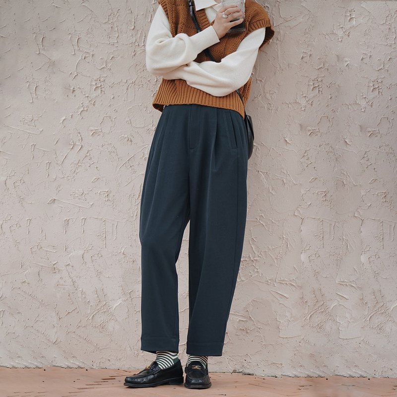 石墨綠高腰松緊蘿卜褲|褲子|秋冬款|Sora-855 - 女裝闊腳褲/長褲 - 其他人造纖維 