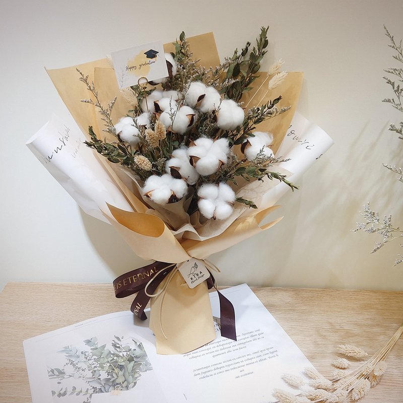 相遇鬼怪 韓系棉花畢業花束(大) /畢業花束/永生花/乾燥花束/棉花 - 乾燥花/永生花 - 植物．花 白色
