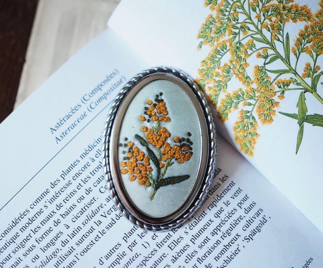 Mimosa Hand-Embroidered Brooch Pin Mimosa Hand-Embroidered Brooch Pin