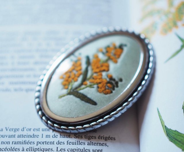 Mimosa Hand-Embroidered Brooch Pin Mimosa Hand-Embroidered Brooch Pin
