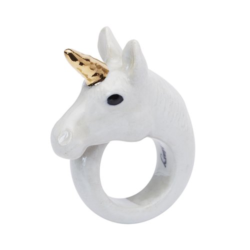 And Mary AndMary手繪瓷戒指-金色獨角獸 White and Gold Unicorn Ring