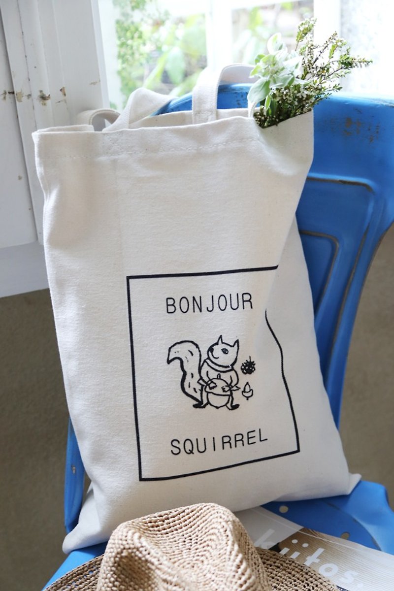 Bonjour squirrel shopping bag - Messenger Bags & Sling Bags - Cotton & Hemp 