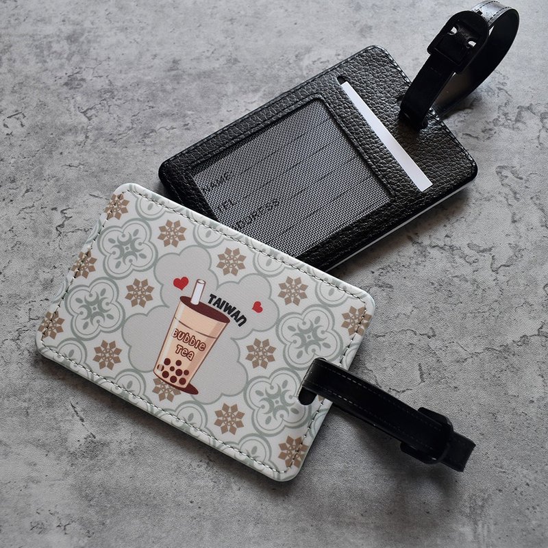 TuDii IDEA Begonia Taiwan Leather Luggage Tag/ID Holder_Bubble Tea (Retro) - ป้ายสัมภาระ - หนังเทียม สีกากี
