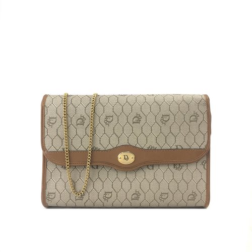 Dior ディオール オールド ハニカム柄 ベージュ チェーンショルダーバッグ 日本直送 名牌中古包 】Christian Dior ディオール ハニカム柄