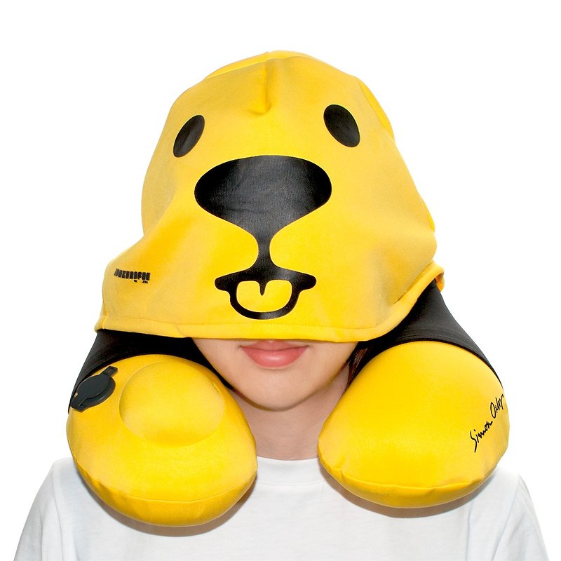 (瑕疵品)Simon Oxley動物旅行護頸枕連帽 手動按壓充氣頸枕 禮物 - 頸枕/旅行枕 - 聚酯纖維 黃色