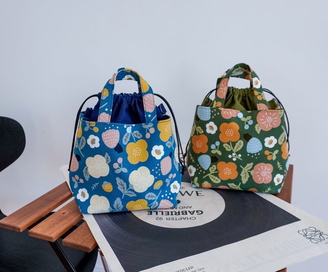 レトロ花柄巾着バッグ/2色展開 - ショップ qingtian-handmade