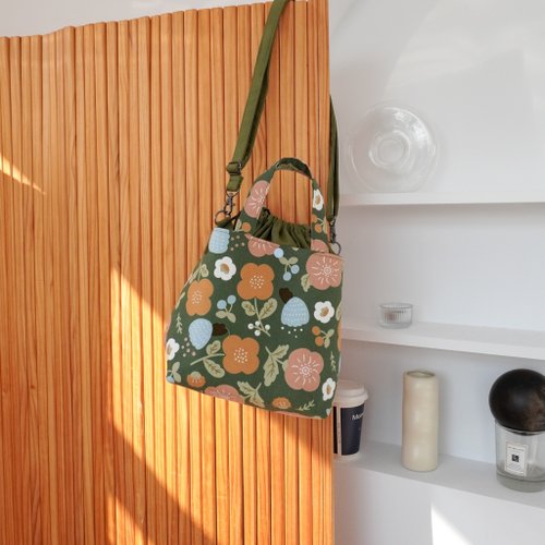 レトロ花柄巾着バッグ/2色展開 - ショップ qingtian-handmade