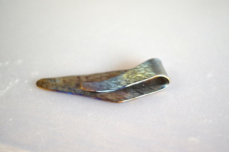 Titanium money clip・純鈦錢夾・藍金底木紋迷你・50mm - 錢包/皮夾/長短夾 - 其他金屬 多色
