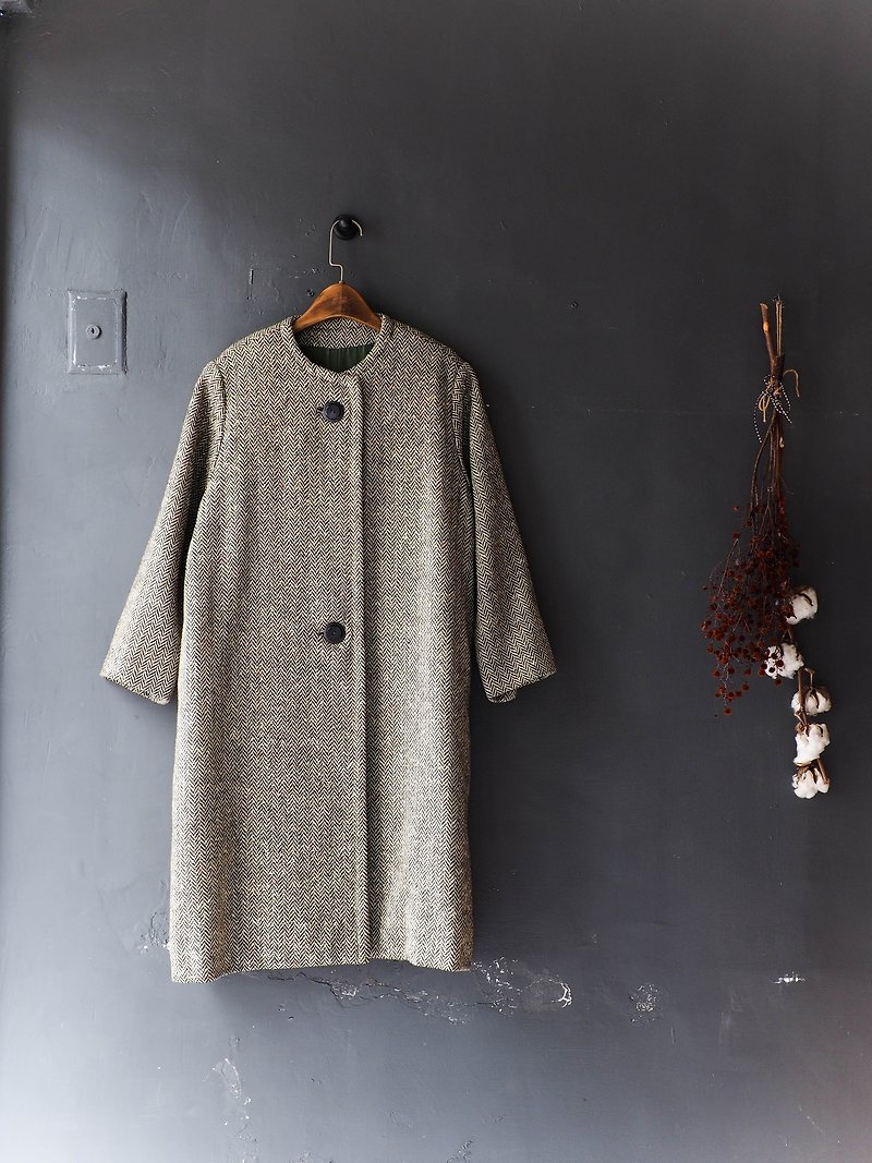 River Water Mountain - Gifu elegant color dot crush no collar elegant girl sheep antique wool coat wool wool vintage wool vintage overcoat - Women's Casual & Functional Jackets - Wool Brown
