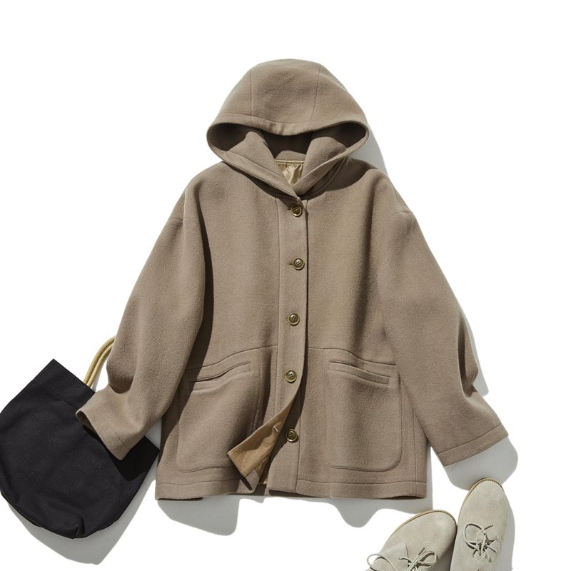 Lightweight & Warm Hooded Wool Outerwear - Camel - 241206-6 - Women's Casual & Functional Jackets - Wool Brown