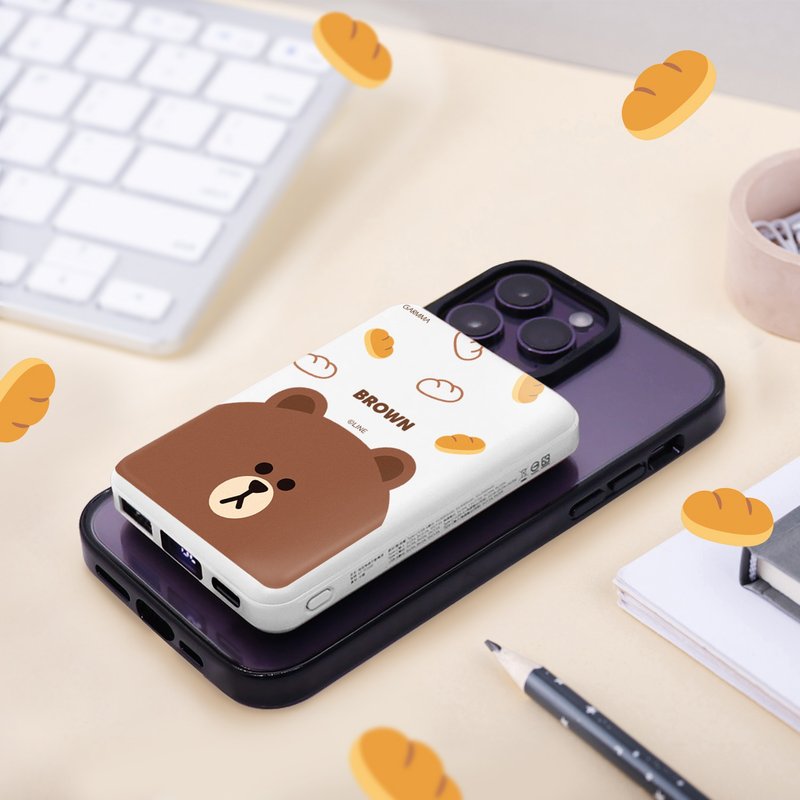 GARMMA LINE FRIENDS 磁吸無線行動電源 麵包熊大 - 行動電源/充電線 - 其他金屬 