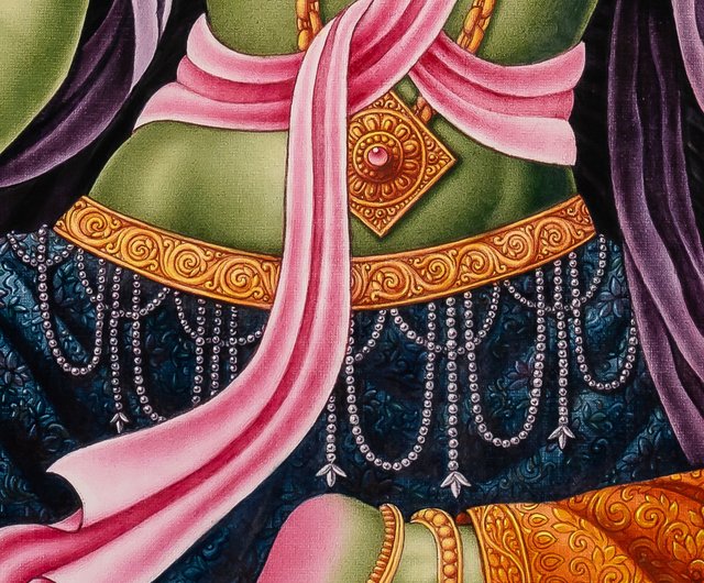 グリーンターラ・ネワール様式タンカ – 慈悲の永遠の優雅-B13987