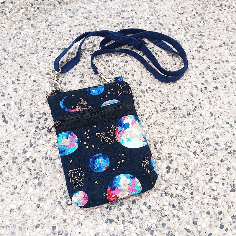 Mobile phone side backpack - constellation - กระเป๋าแมสเซนเจอร์ - ผ้าฝ้าย/ผ้าลินิน สีน้ำเงิน