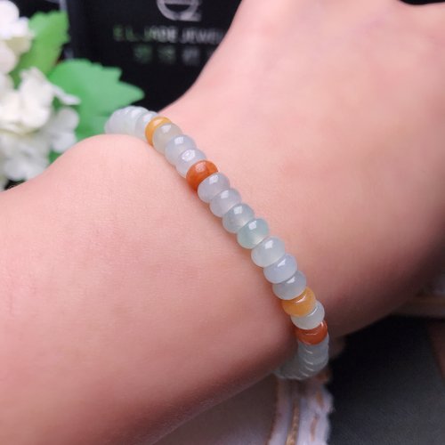 瓔珞珠寶盒 E.L.Jewelry Box 冰種多彩翡翠算盤珠手鍊 | 天然緬甸A貨翡翠 | 送禮