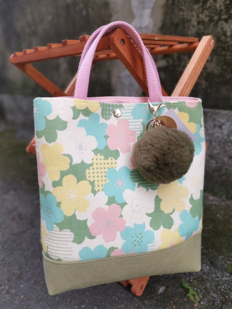 Miranda Handmade 輕巧散步包-莫蘭朵花園 - 手提包/手提袋 - 棉．麻 粉紅色