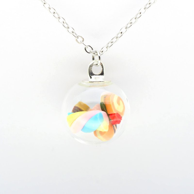 「OMYWAY」Handmade Candy Necklace - Glass Globe Necklace 1.4cm - Chokers - Glass White