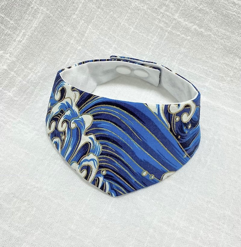 Pet scarf-Japanese style waves - ชุดสัตว์เลี้ยง - ผ้าฝ้าย/ผ้าลินิน สีน้ำเงิน