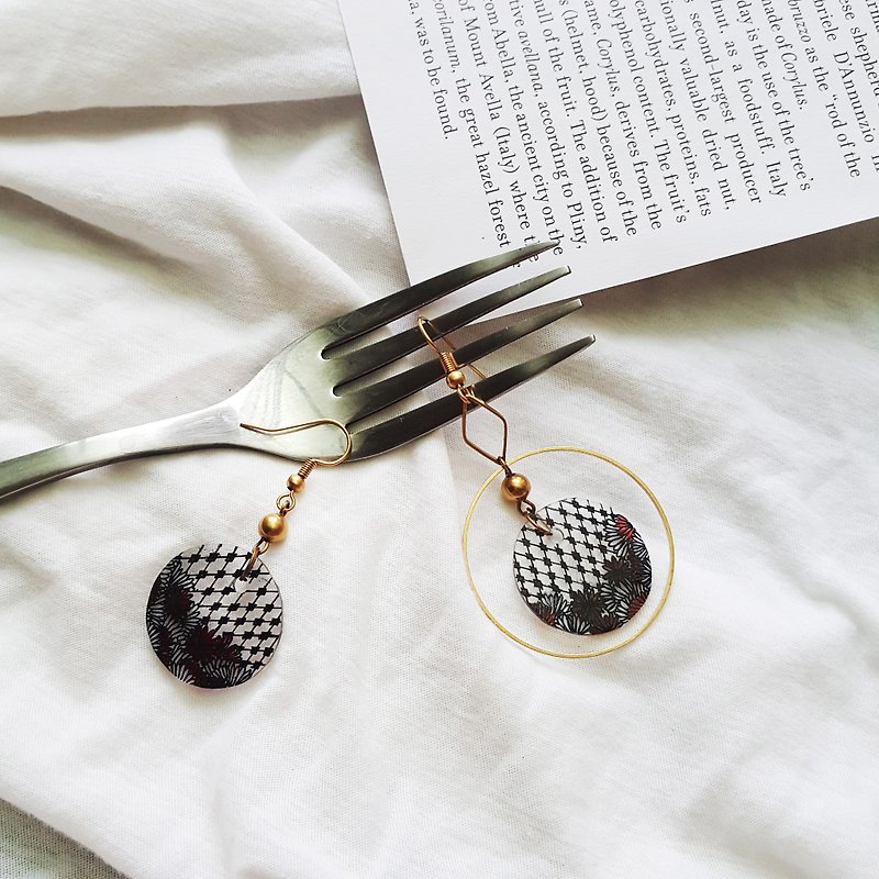 Handmade design earrings / ear hooks / ear pins (changeable clip earrings) - Earrings & Clip-ons - Copper & Brass Transparent