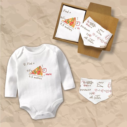 孩子陪你趣味童裝製造所 天才數學寶寶 長袖包屁衣 三角巾禮盒 白 嬰兒 滿月 禮物