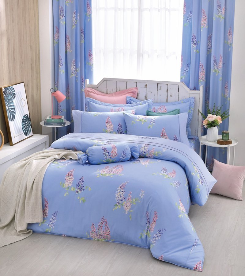 【R891 The Elegant Wisteria】100% Cotton Combed 40s, 7-Piece Bedding Sets - เครื่องนอน - ผ้าฝ้าย/ผ้าลินิน สีน้ำเงิน