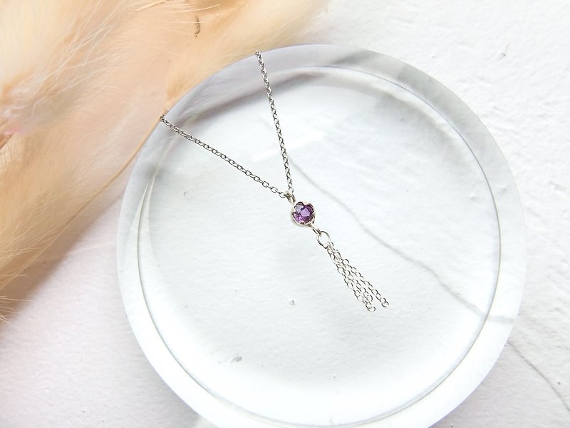 紫水晶925純銀流蘇設計項鍊 - 項鍊 - 寶石 銀色