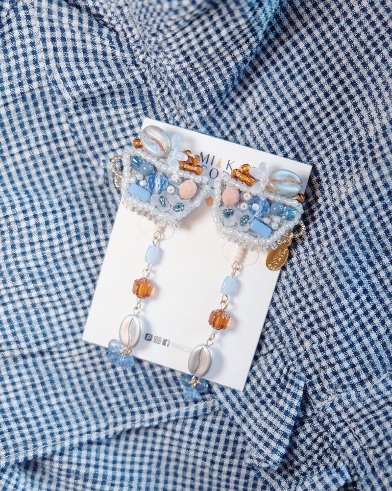 手工耳環 — 全人手刺繡 咖啡豆 咖啡系列 耳環/耳夾 - 耳環/耳夾/耳骨夾 - 其他材質 藍色