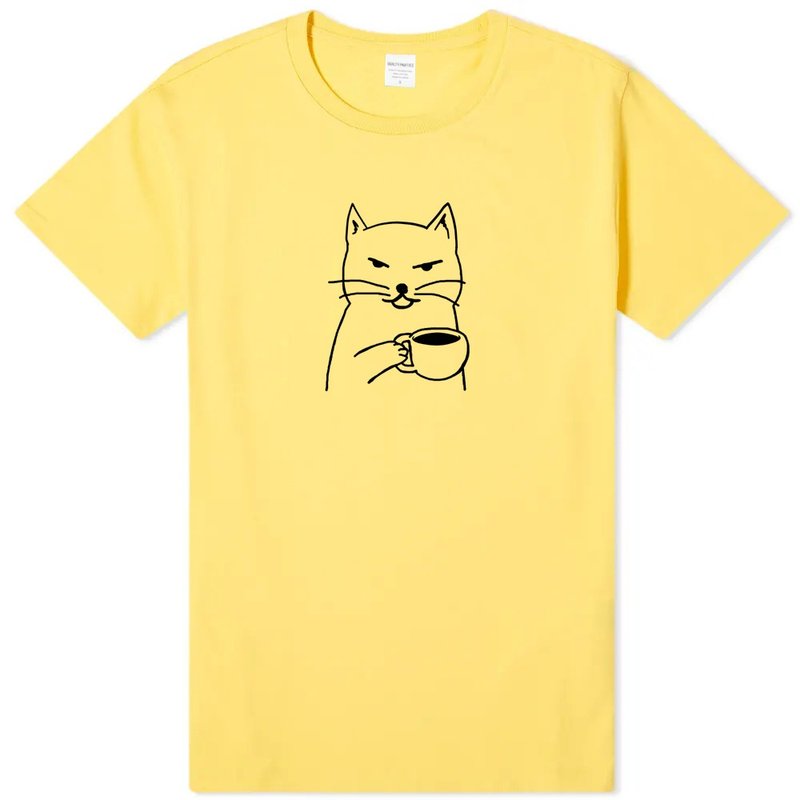 キャットコーヒーユニセックス半袖Tシャツイエローキャットコーヒードッグファンキャットデイギフトウェンチン - Tシャツ メンズ - コットン・麻 イエロー