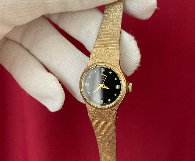 SEIKO Diamond Hour Marker Gold Black Plate Crown Logo Series Handmade Strap  Antique Watch - Shop 1j-studio Women's Watches - Pinkoi