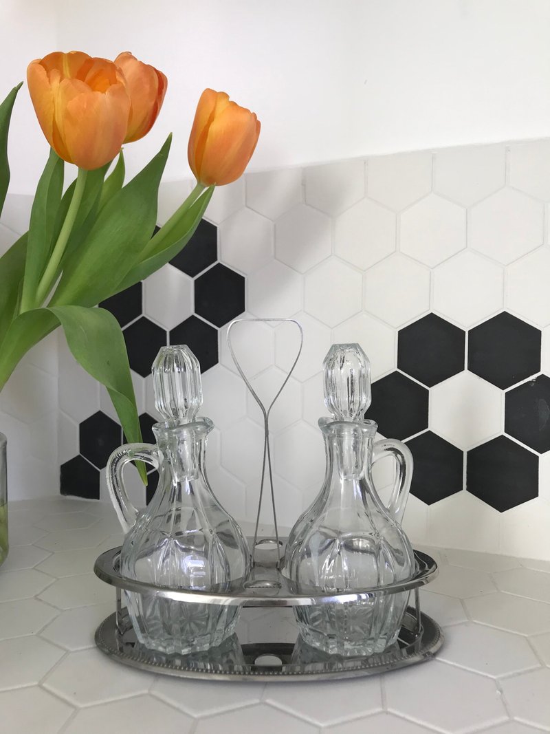 Set of 3 oil and vinegar jars, glass/ Stainless Steel - ขวดใส่เครื่องปรุง - แก้ว สีใส