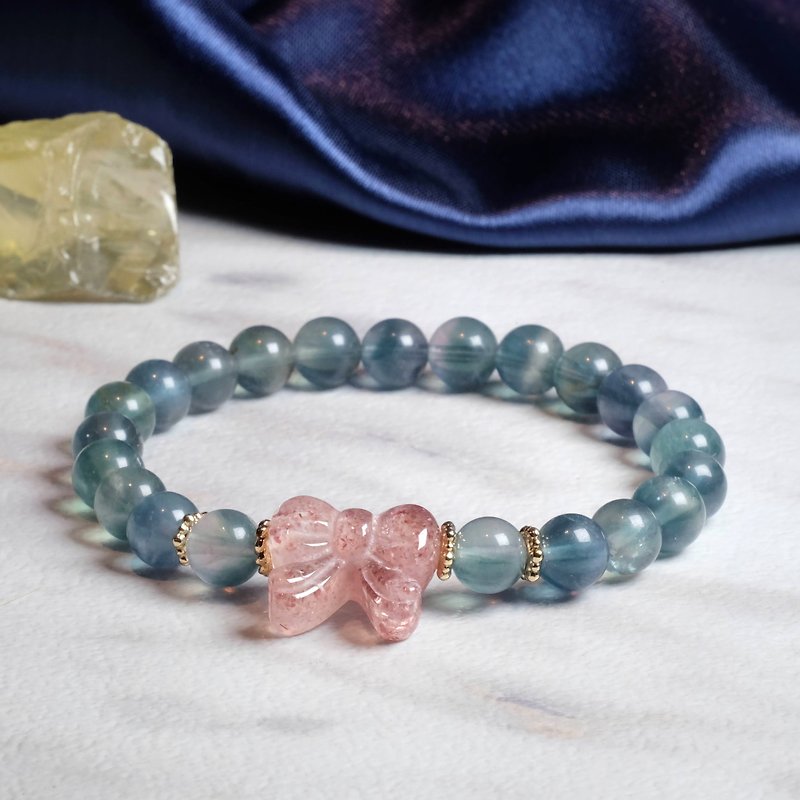 #399 One picture one thing/7.5mm Teal Stone strawberry crystal butterfly design crystal bracelet love wisdom - สร้อยข้อมือ - คริสตัล หลากหลายสี