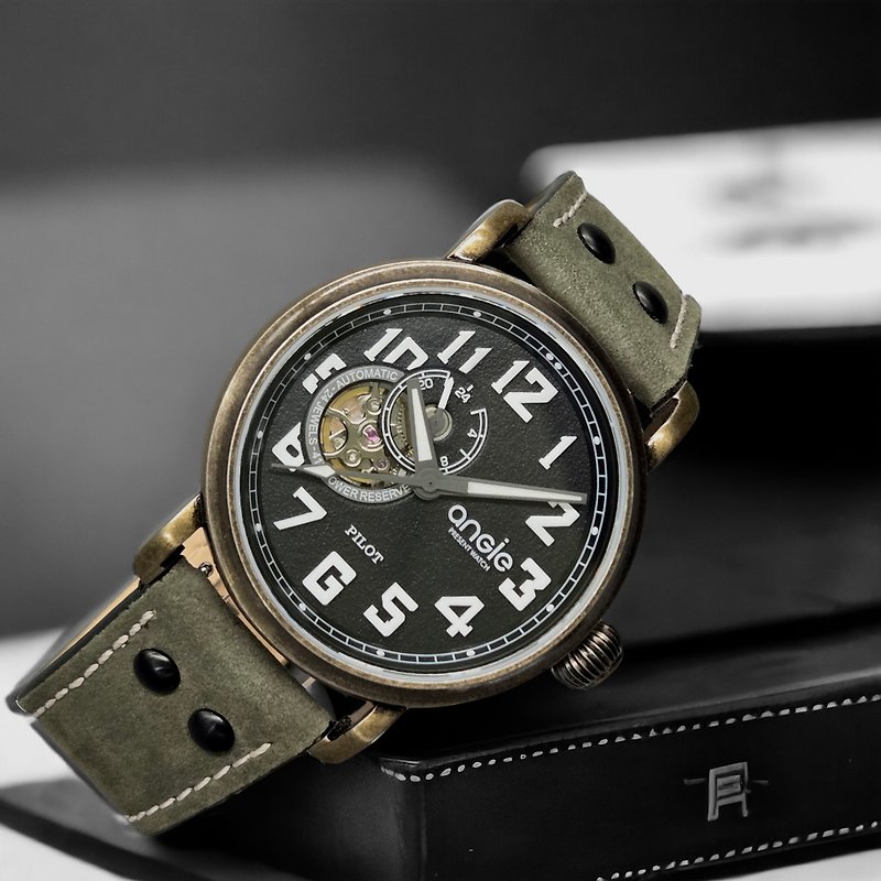飛行系列1.0 古銅色殼+橄欖綠皮帶 - 男錶/中性錶 - 不鏽鋼 