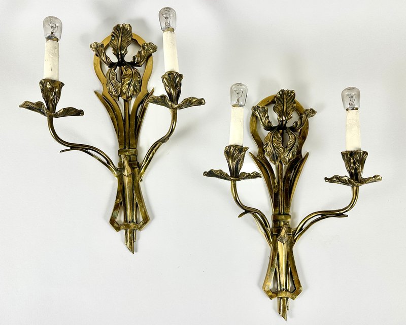 法國新藝術風格古董青銅壁燈 約 1900 年製造 E14 燈座 - 燈具/燈飾 - 其他金屬 金色