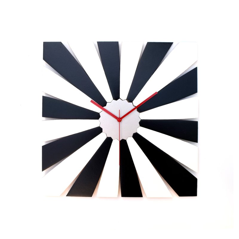 TimeBlend B&W - rectangular clock with radial pattern of alternating colored par - นาฬิกา - ไม้ สีดำ